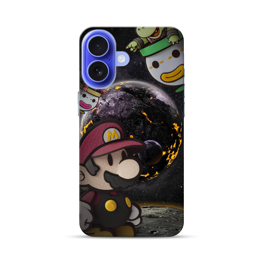 マリオと宇宙背景 iPhone 16オリジナルハードケース