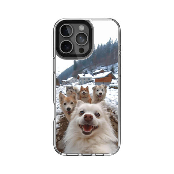 雪の中で5匹の犬 iPhone 16 Pro Maxオリジナルケース
