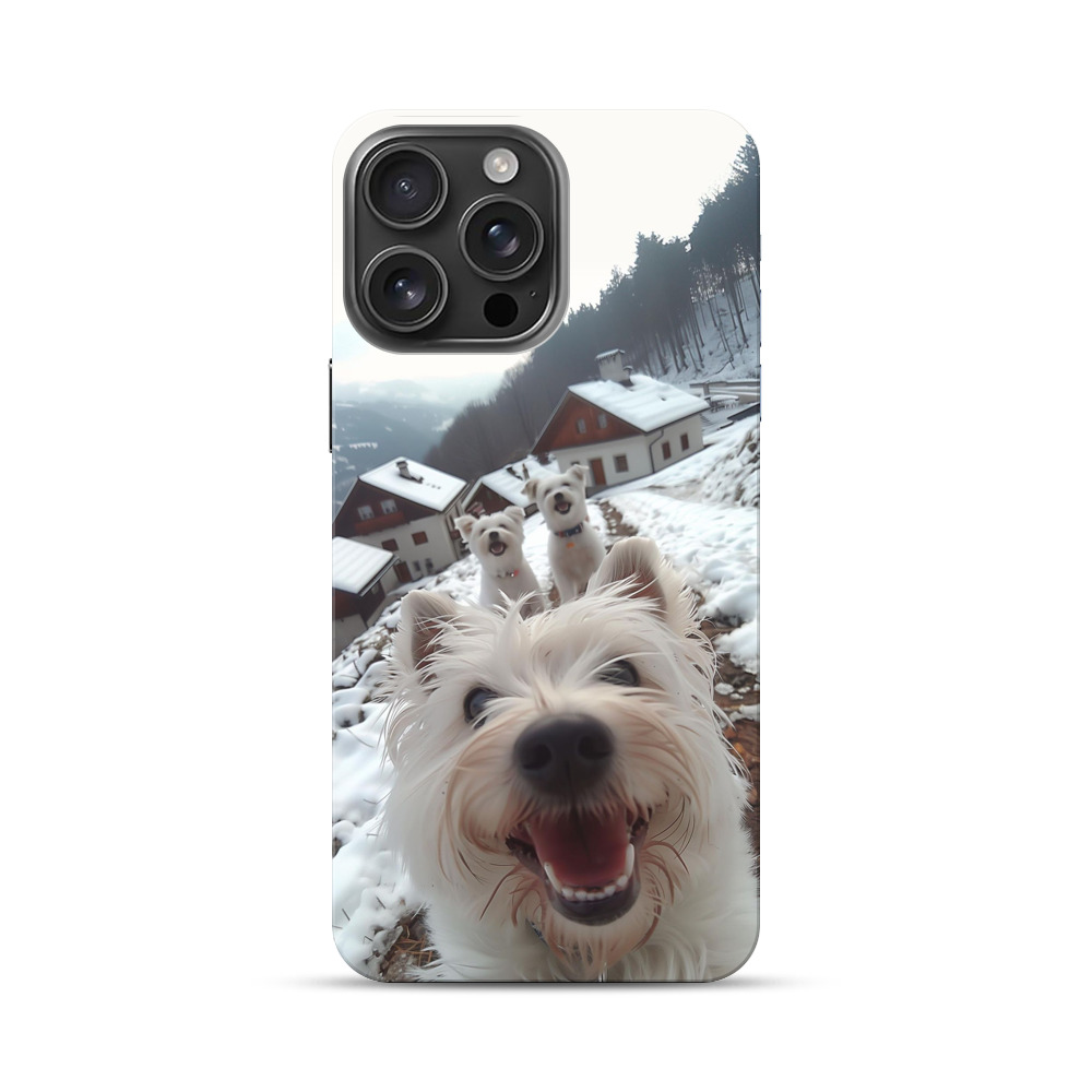 雪景色の白い犬たち iPhone 16 Pro Maxオリジナルハードケース