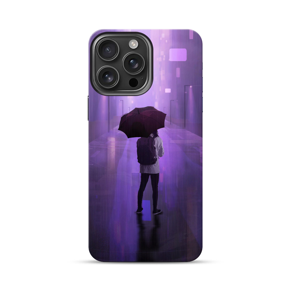 夜の雨と傘の人 iPhone 16 Pro Maxオリジナル耐衝撃ケース