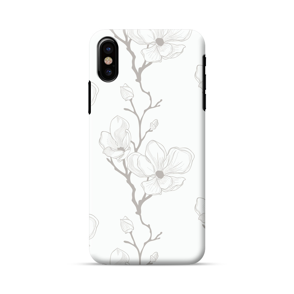 白黒のマグノリアの花の模様 iPhone X/XSオリジナルハードケース