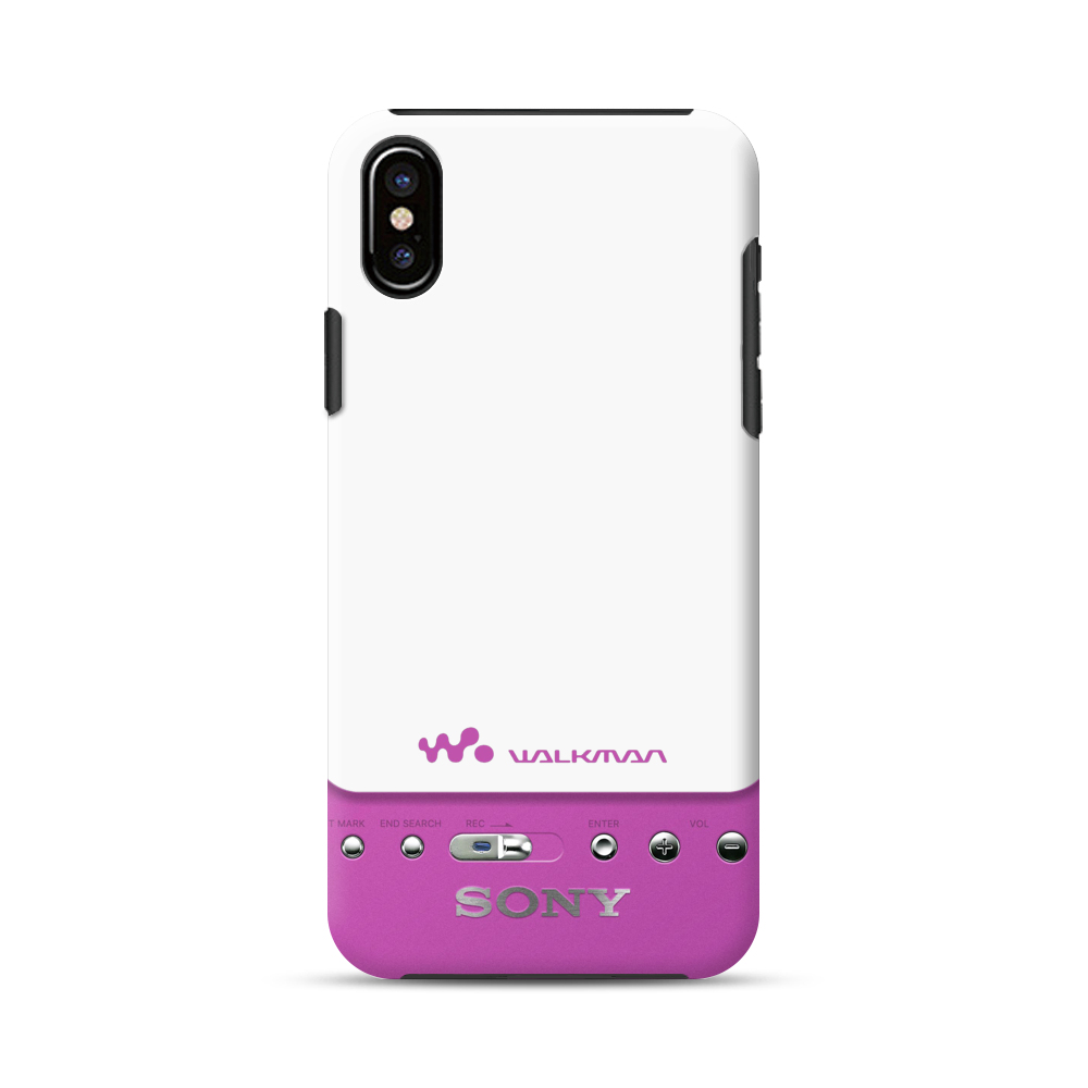 ウォークマン風ピンク黒デザイン iPhone XS Maxオリジナル耐衝撃ケース