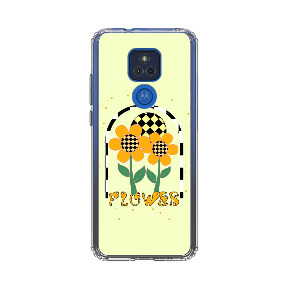 チェック柄とオレンジの花 Motorola Moto G Play (2021)オリジナルケース