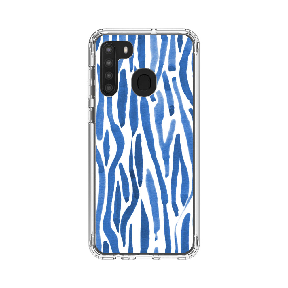 青いストライプのパターン Samsung Galaxy A21オリジナルケース
