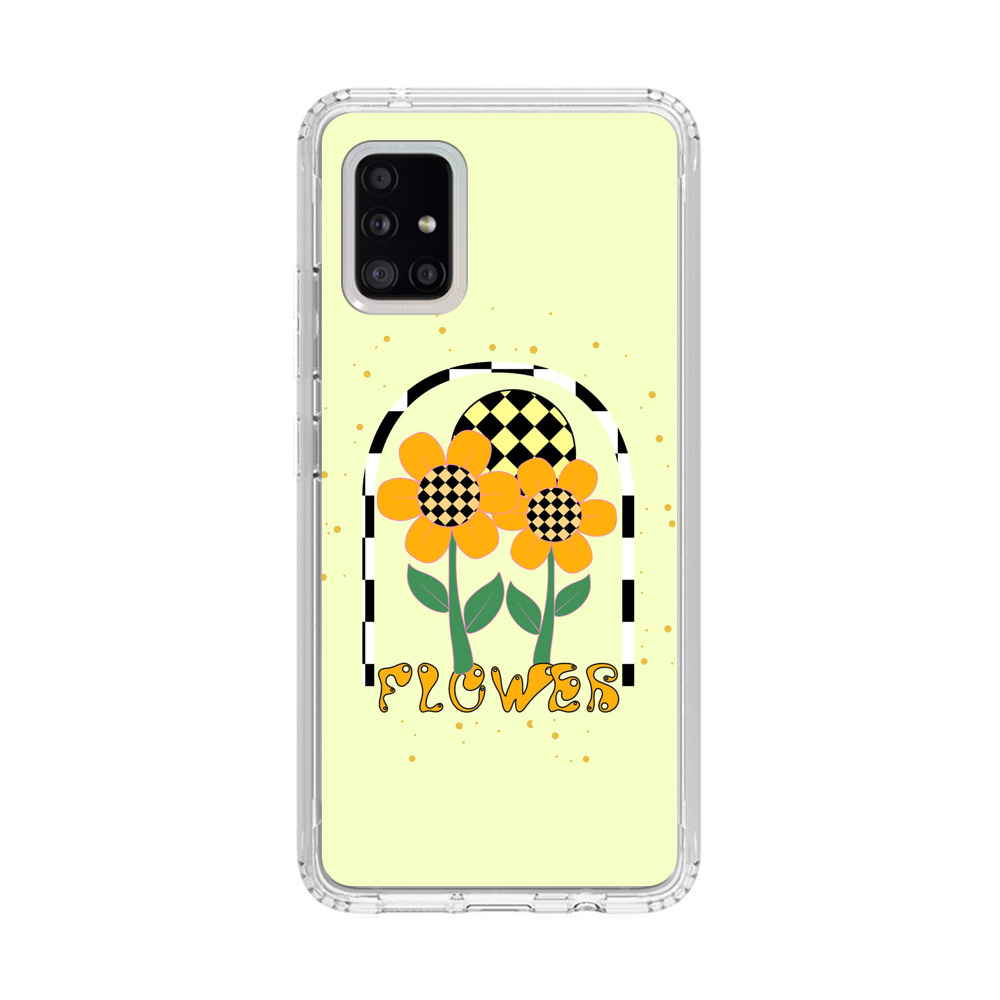 チェック柄とオレンジの花 retro-sunflowers チェック柄とオレンジの花 retro-sunflowers