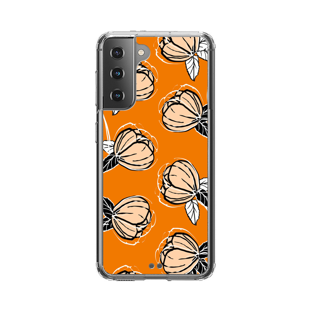 オレンジ色の花柄パターン Samsung Galaxy S21 5Gオリジナルケース