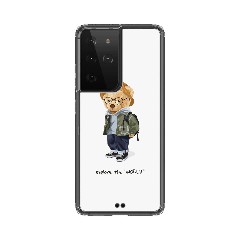 冒険するかわいいクマのキャラクター Samsung Galaxy S21 Ultra 5Gオリジナルケース