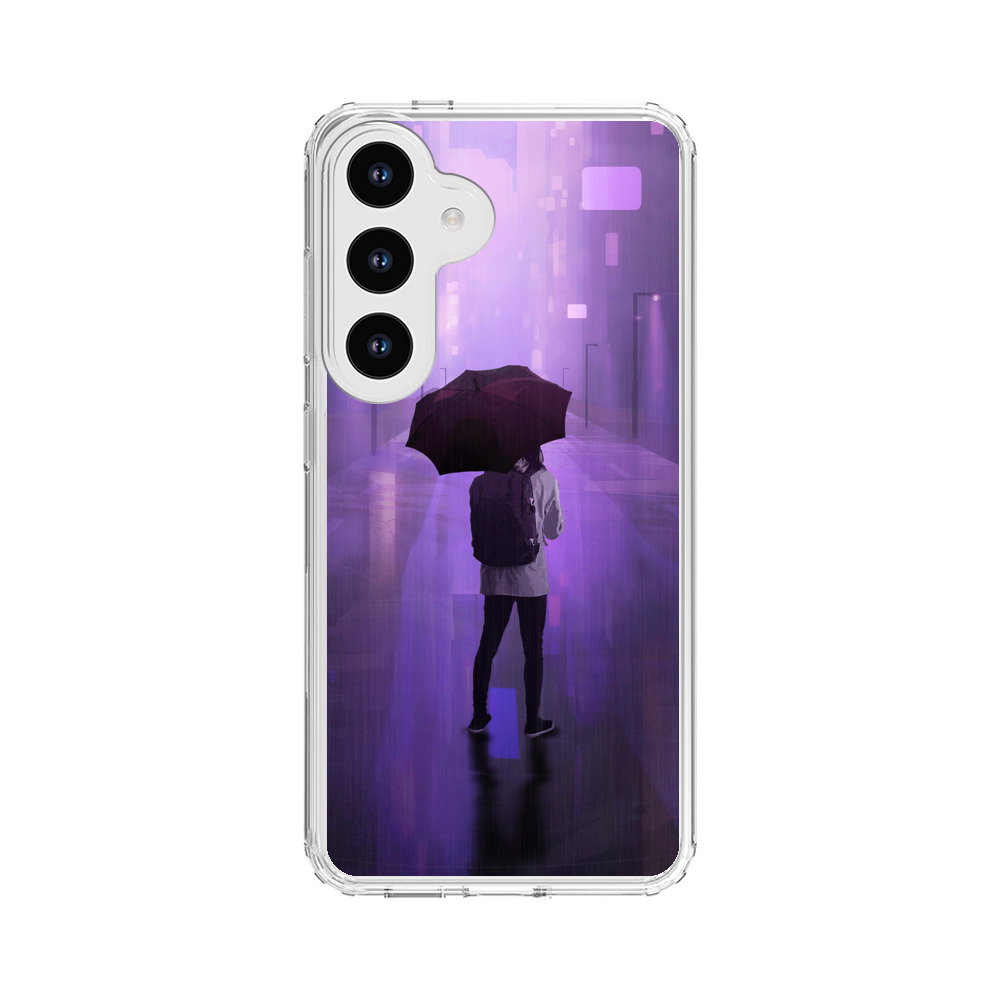 夜の雨と傘の人 Samsung Galaxy S24オリジナルケース