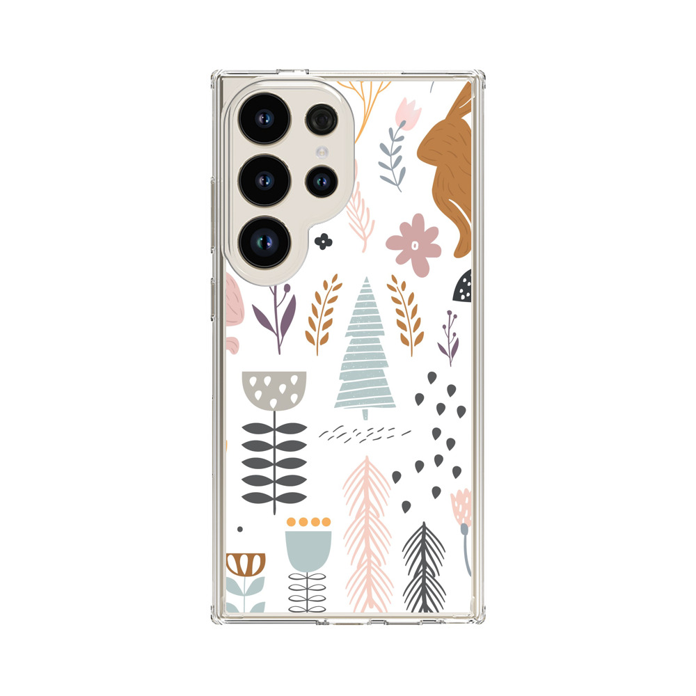 ウサギと植物のパターン Samsung Galaxy S24 Ultraオリジナルケース