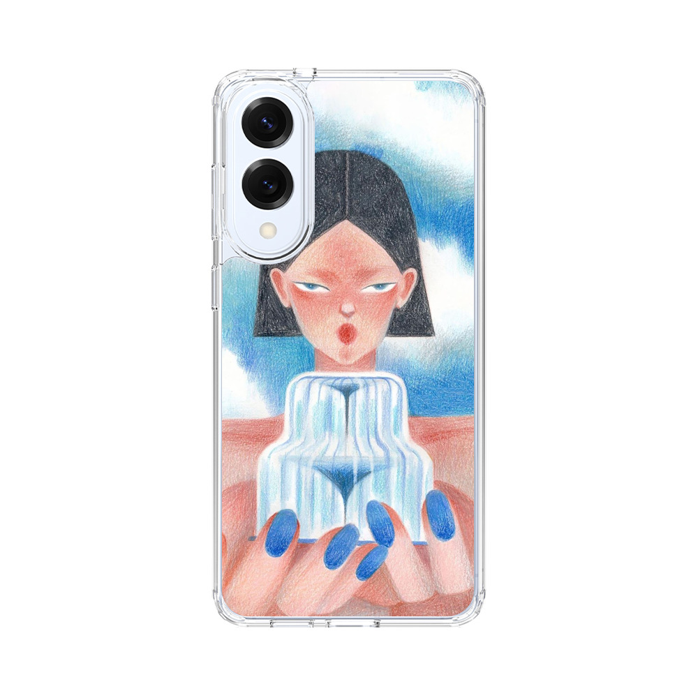 青空の中の女性と水の彫刻 Samsung Galaxy S25 Edgeオリジナルケース