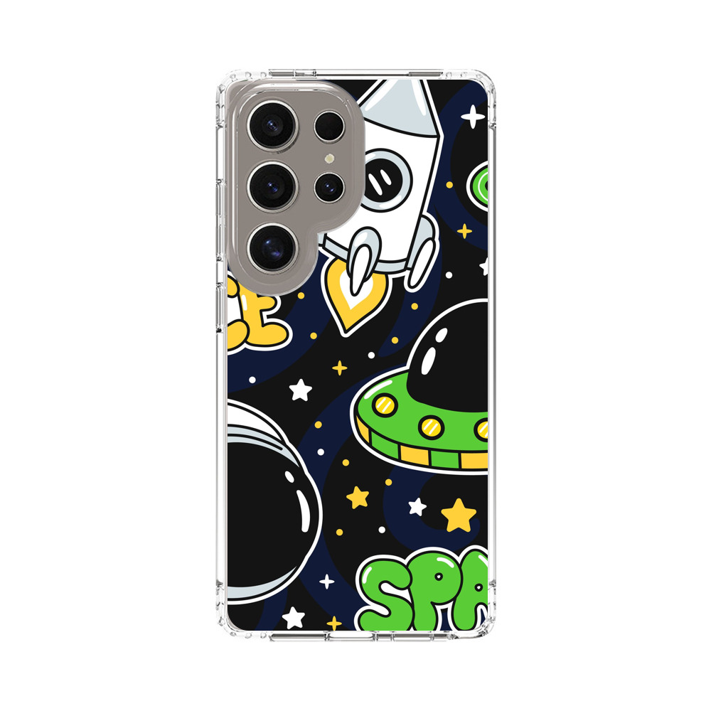 かわいい宇宙と宇宙人のイラスト Samsung Galaxy S25 Ultraオリジナルケース