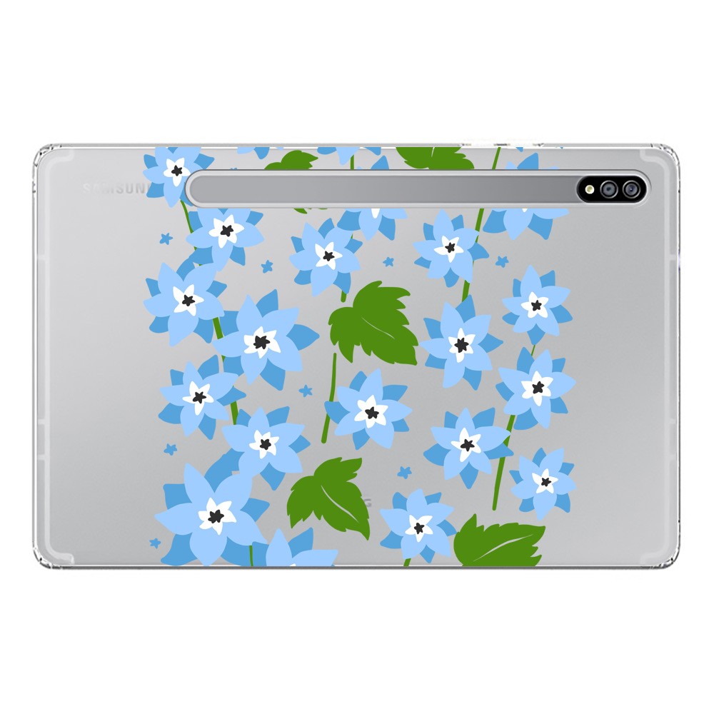 青い花のパターン Samsung Galaxy Tab S7+ オリジナルケース