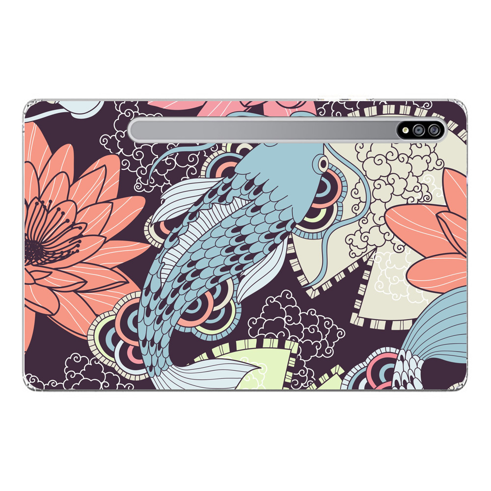 蓮と鯉のパターン Samsung Galaxy Tab S7オリジナルケース