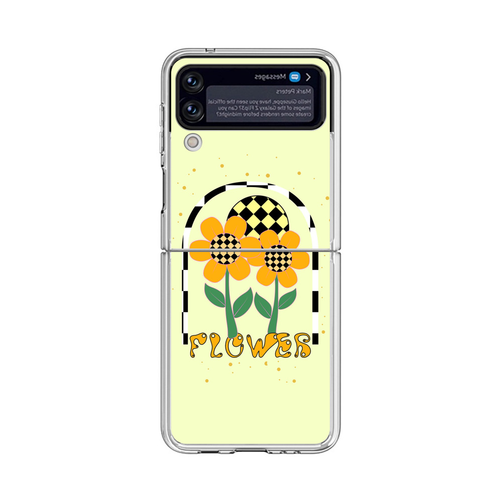 チェック柄とオレンジの花 retro-sunflowers チェック柄とオレンジの花 retro-sunflowers