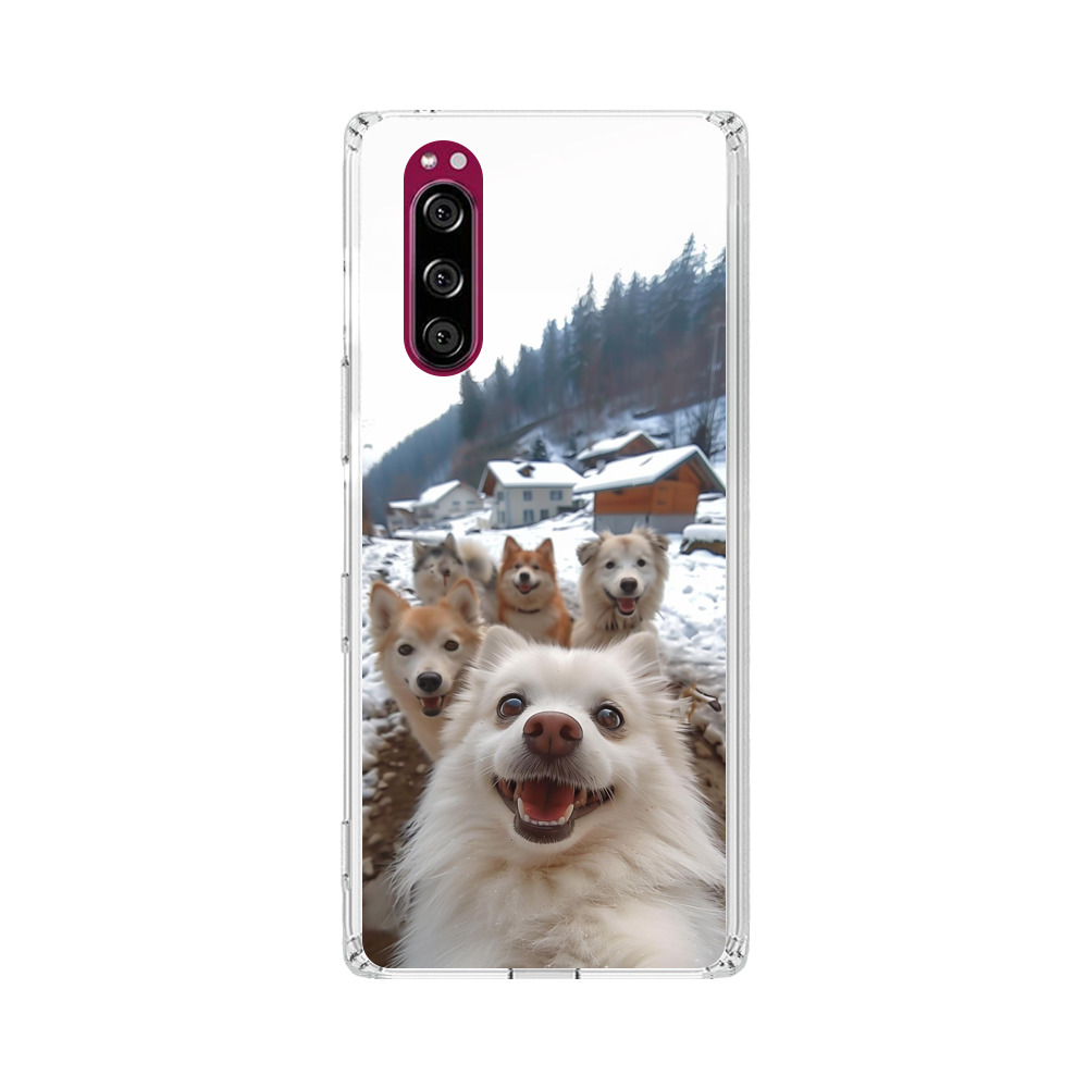 雪の中で5匹の犬 Sony Xperia 5オリジナルケース